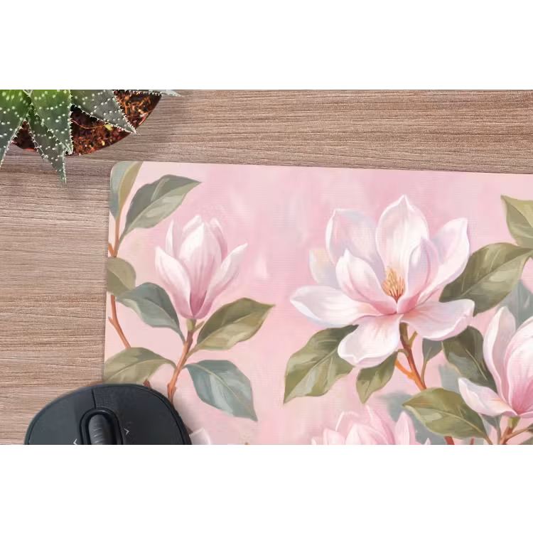 Magnolia's - Patroon - Roze muismat rubber klein -closeup