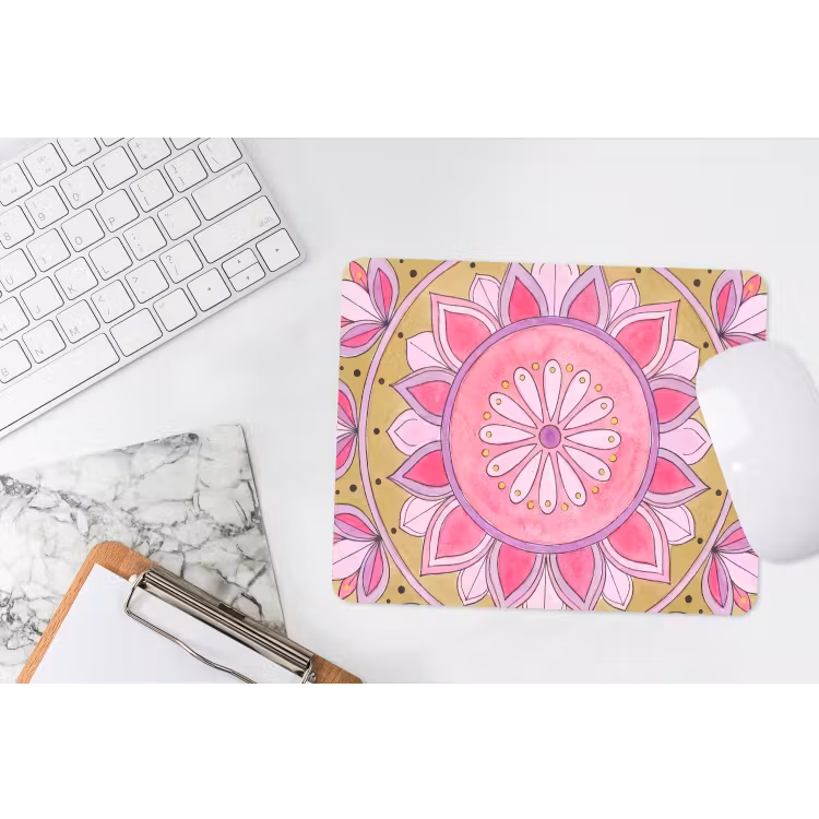 Mandala - Patroon - Kunst - Aquarel - Roze muismat rubber klein -witbureau