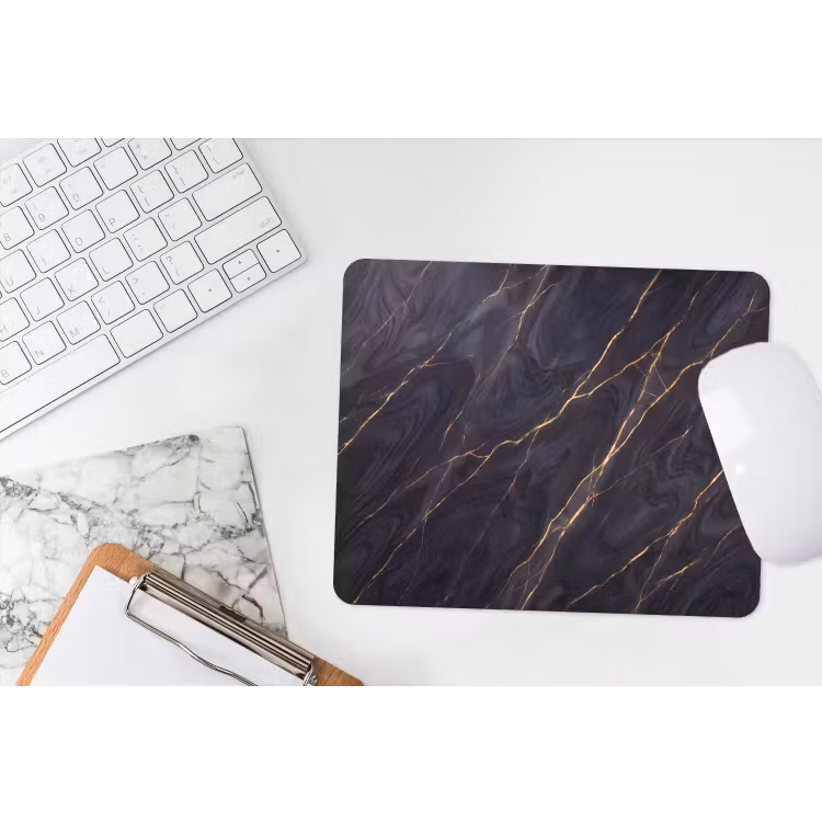 Marmer - Goudaders - Abstract - Modern - Zwart muismat rubber klein -witbureau