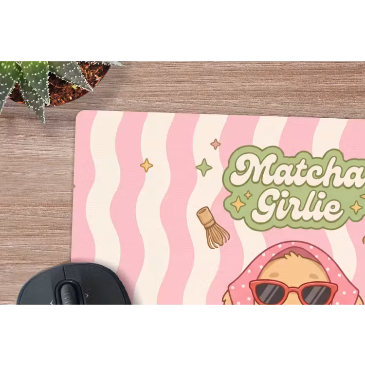 Matcha - Hond - Roze - Groen muismat rubber klein -closeup