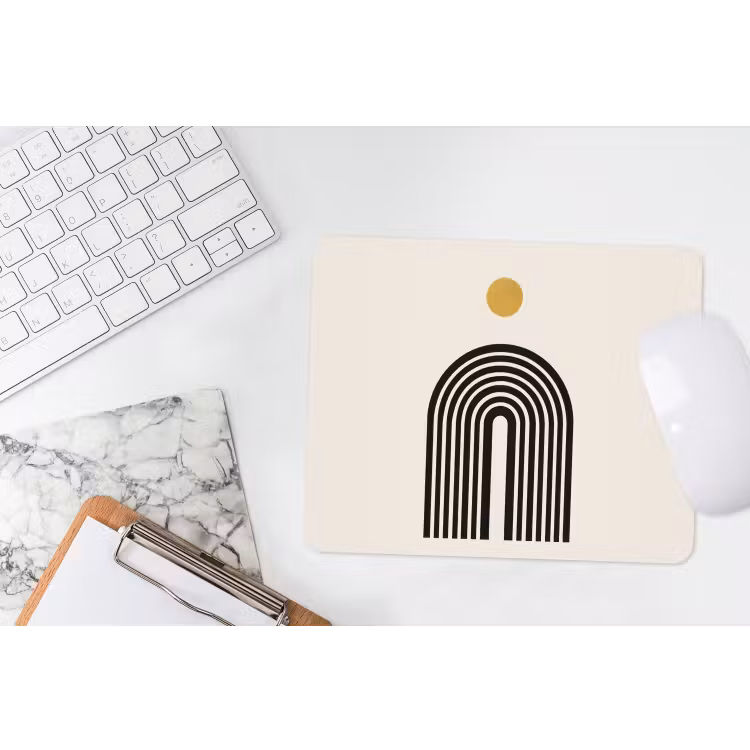 Minimalistisch - Zwarte boog - Gouden cirkel muismat rubber klein -witbureau