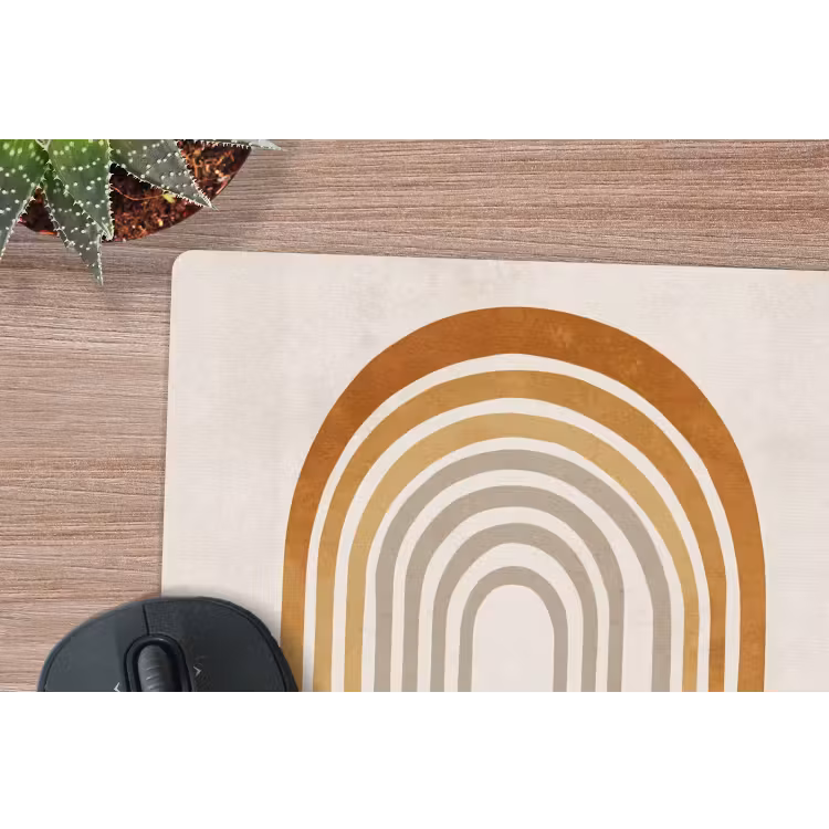Minimalistisch - Boog - Lijnen - Beige muismat rubber klein -closeup