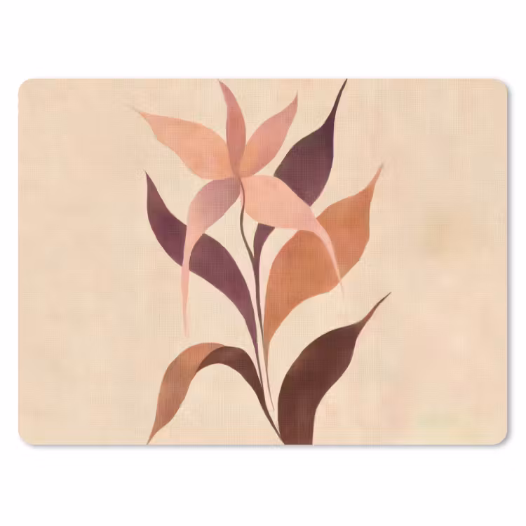Minimalistisch - Bloem - Bladeren - Beige muismat rubber klein -3d