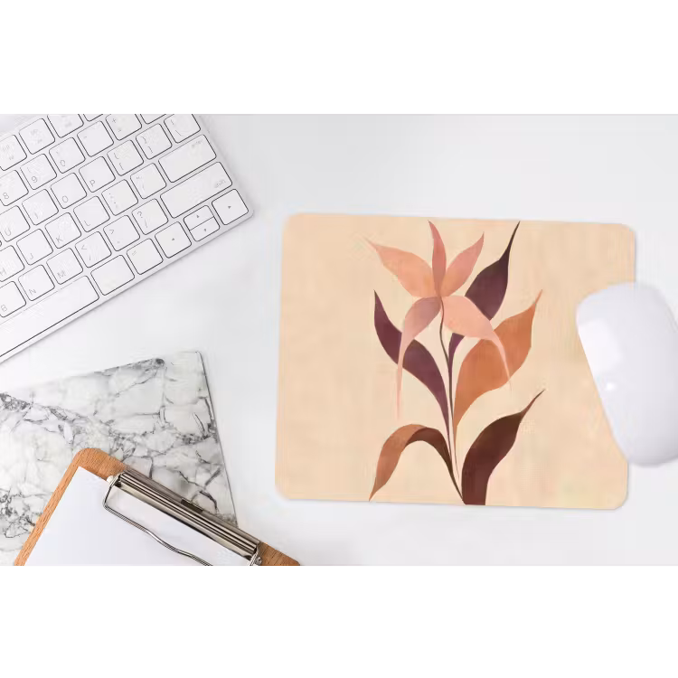 Minimalistisch - Bloem - Bladeren - Beige muismat rubber klein -witbureau
