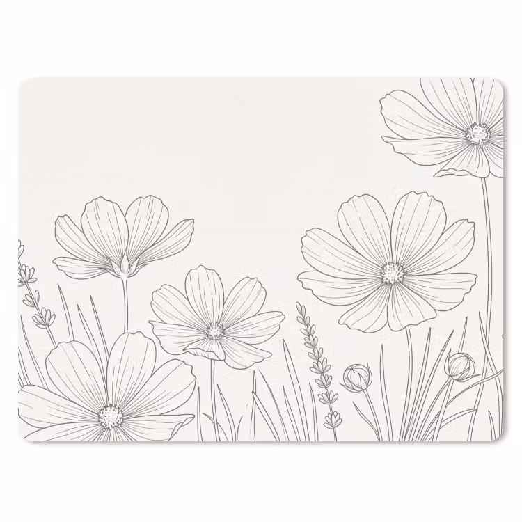 Minimalistisch - Modern - Bloemen - Beige muismat rubber klein -3d