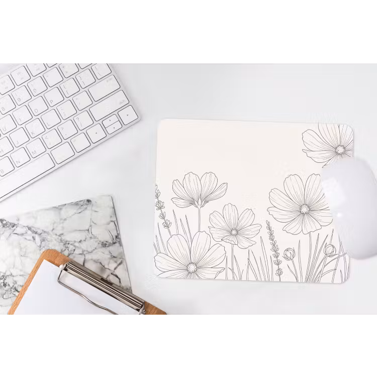 Minimalistisch - Modern - Bloemen - Beige muismat rubber klein -witbureau