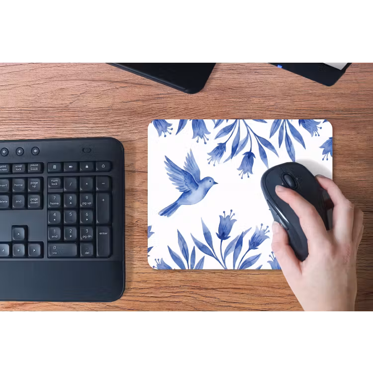 Modern - Vogels - Delfts - Blauw muismat rubber klein -toetsenbord