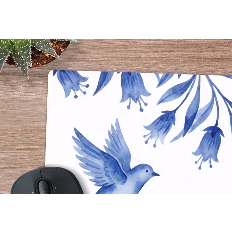 Modern - Vogels - Delfts - Blauw muismat rubber klein -closeup