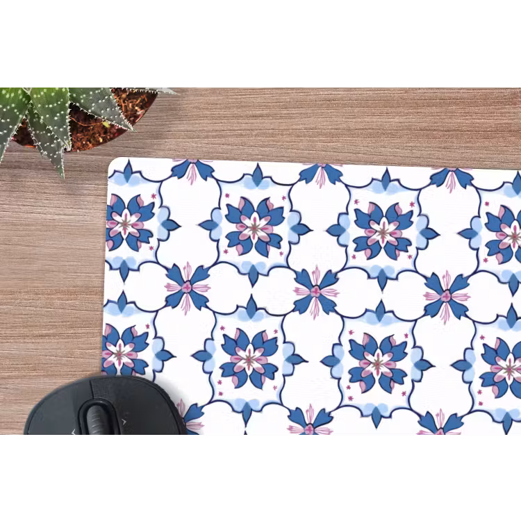 Modern - Patroon - Blauw - Roze muismat rubber klein 262 -closeup