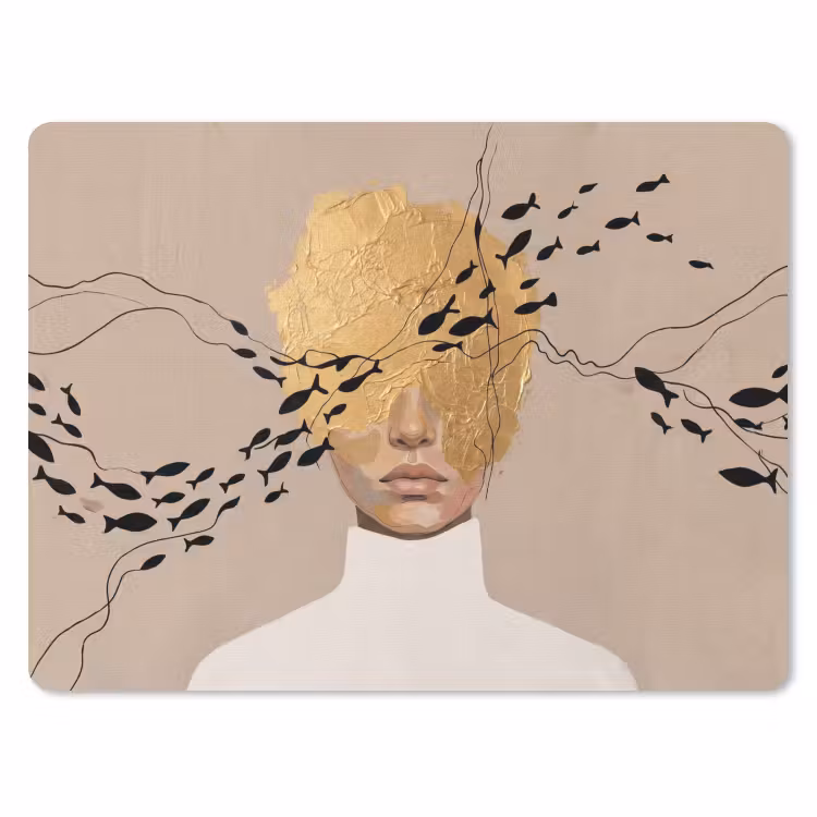 Modern - Vrouw - Goud muismat rubber klein -3d
