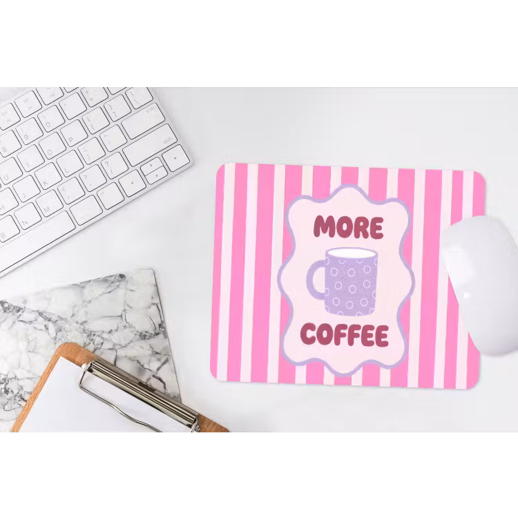 More coffee - Roze - Paars - Strepen - Mok muismat rubber klein -witbureau