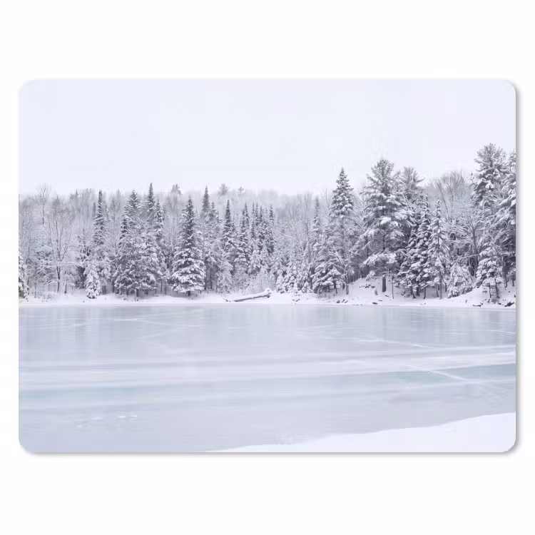 Meer - Dennen - IJs - Winter - Rustgevend muismat rubber klein -3d