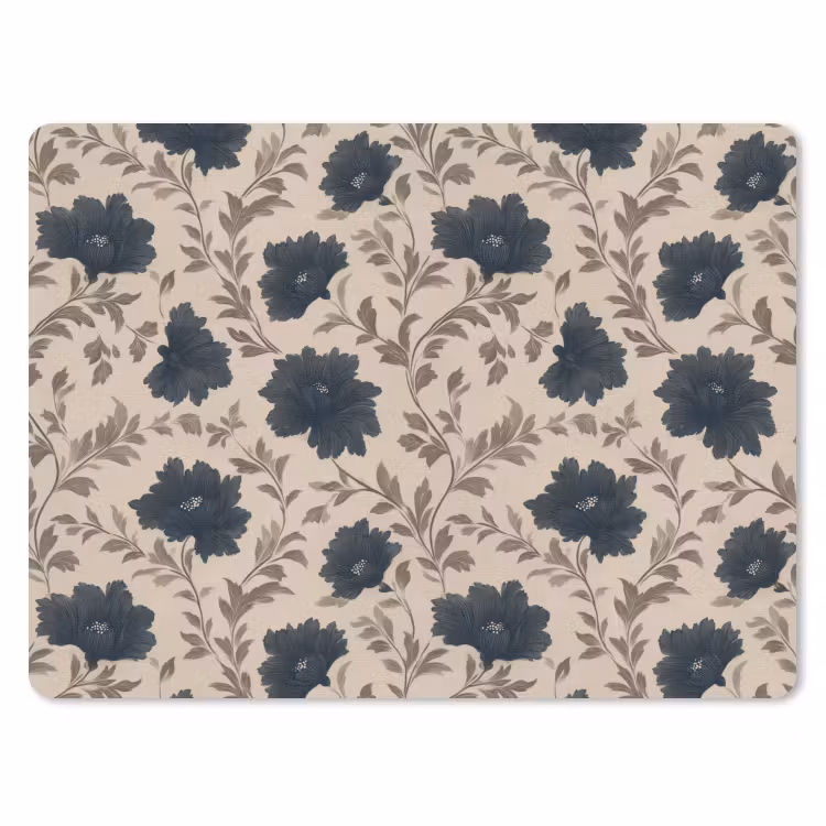 Motief - Bloemen - Zwart - Beige muismat rubber klein 262 -3d