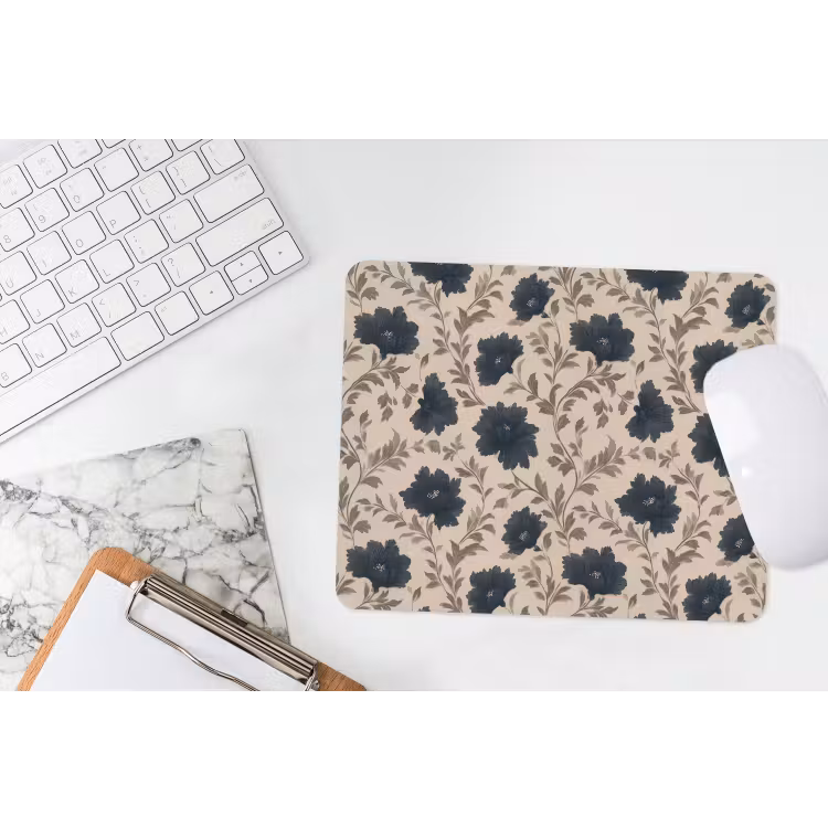 Motief - Bloemen - Zwart - Beige muismat rubber klein 262 -witbureau