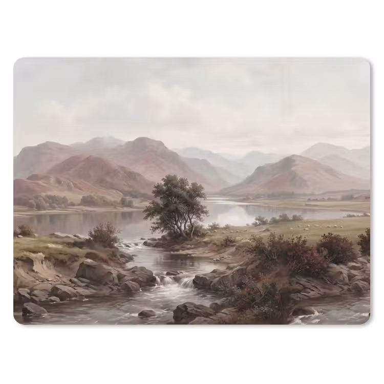 Berglandschap - Meer - Bergen - Vallei - Klassiek muismat rubber klein -3d