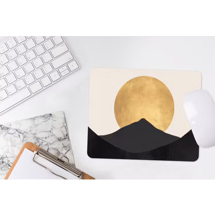 Bergsilhouetten - Gouden cirkel - Beige muismat rubber klein -witbureau