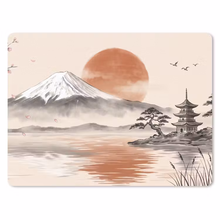Bergtop - Meer - Bloesem muismat rubber klein -3d