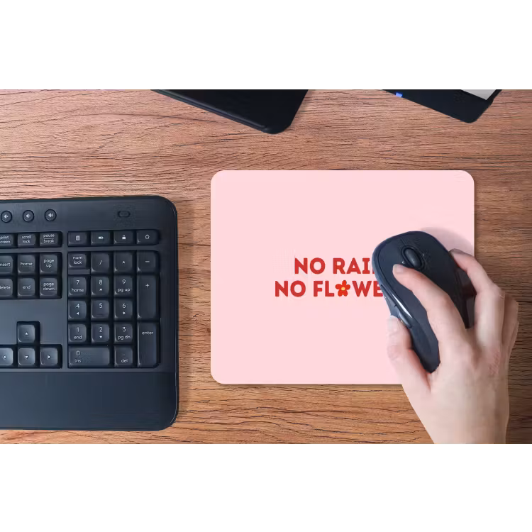 No rain no flowers - Minimalistisch - Roze - Bloem muismat rubber klein -toetsenbord