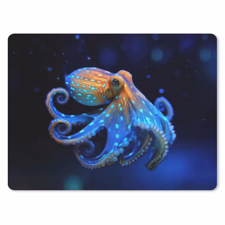 Octopus - Stippen - Blauw - Zee muismat rubber klein -3d