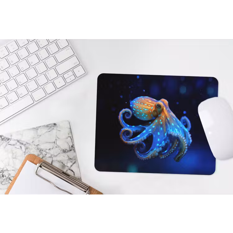 Octopus - Stippen - Blauw - Zee muismat rubber klein -witbureau