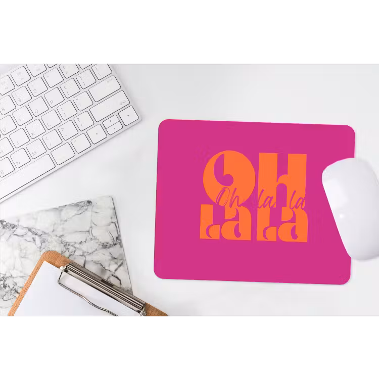 Oh la la - Roze - Oranje - Gestapelde letters muismat rubber klein -witbureau