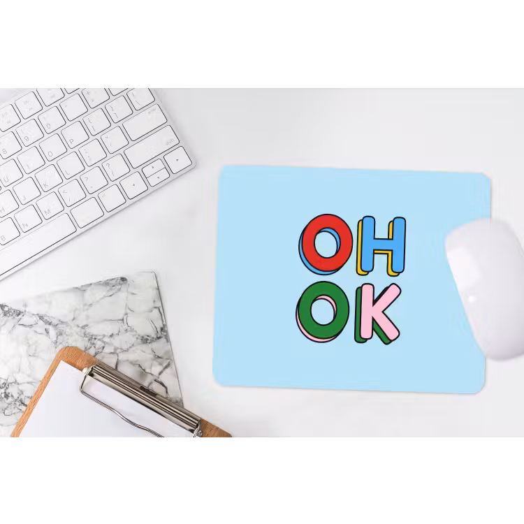 Oh ok - Blauw - Kleurrijk muismat rubber klein -witbureau