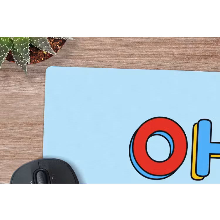 Oh ok - Blauw - Kleurrijk muismat rubber klein -closeup