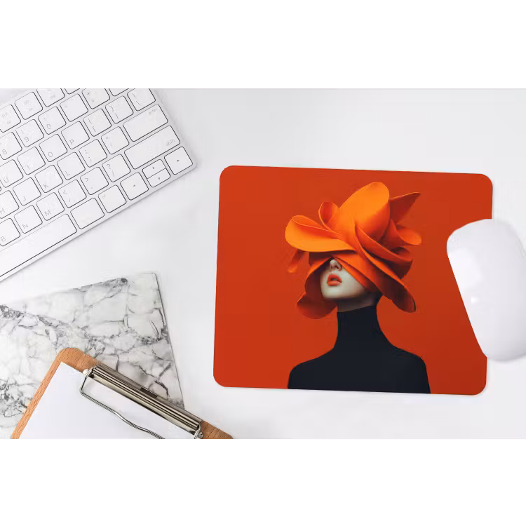 Oranje - Hoed - Vrouw muismat rubber klein -witbureau