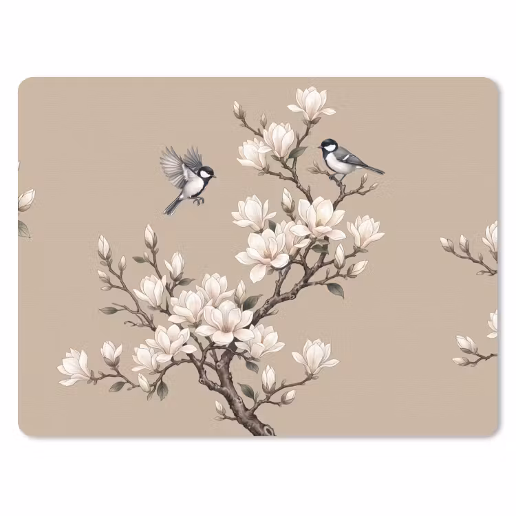 Oosters - Vogels - Beige muismat rubber klein -3d