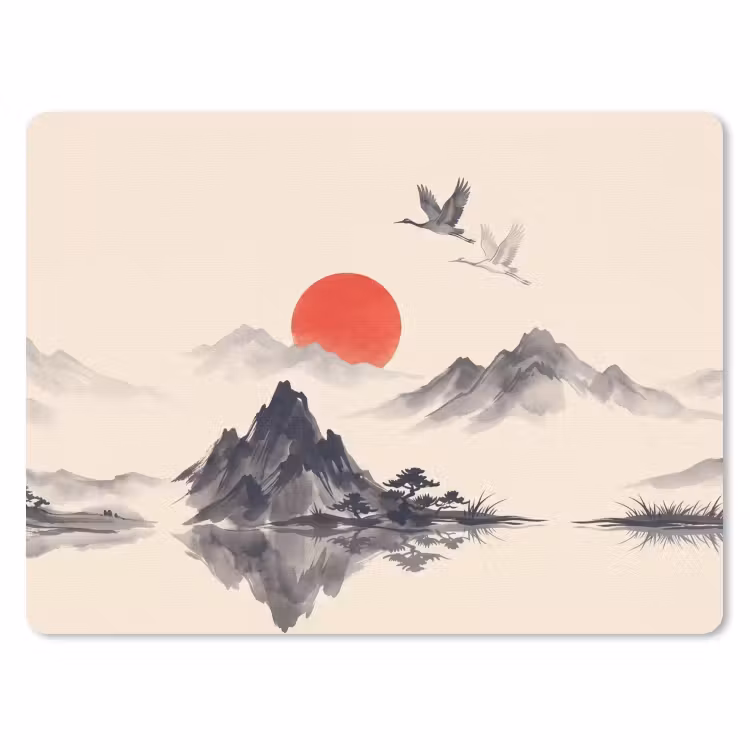 Oosters - Kraanvogels - Landschap muismat rubber klein -3d