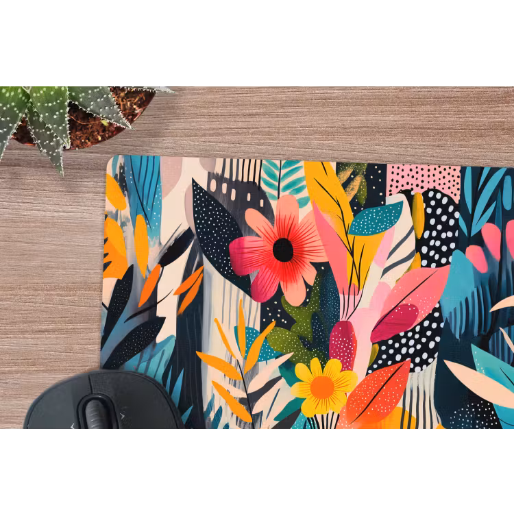 Schilderij - Abstract - Bloemen - Roze muismat rubber klein -closeup