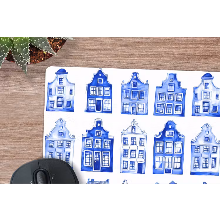 Patroon - Huizen - Blauw muismat rubber klein 262 -closeup