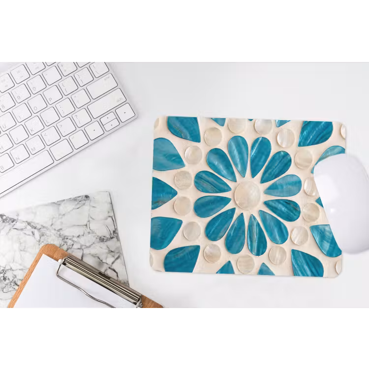 Patroon - Mozaïek - Schelpen - Abstract - Turquoise muismat rubber klein -witbureau