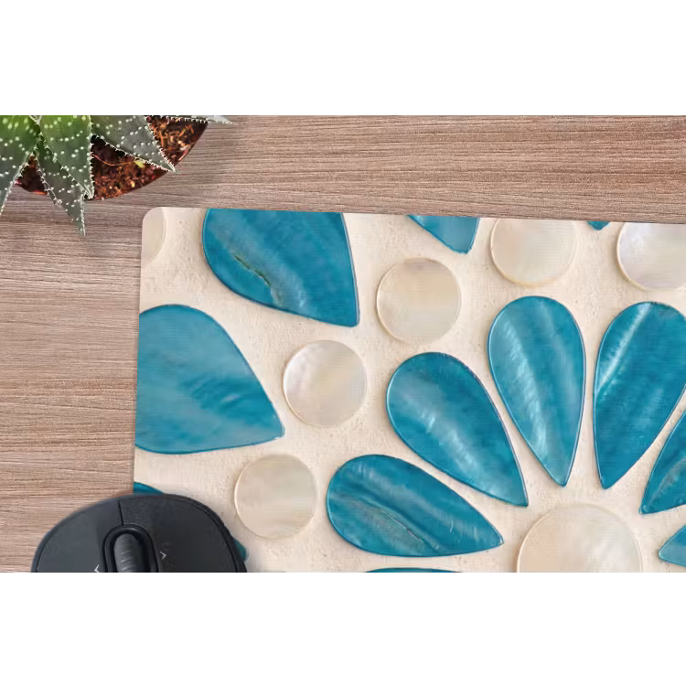 Patroon - Mozaïek - Schelpen - Abstract - Turquoise muismat rubber klein -closeup