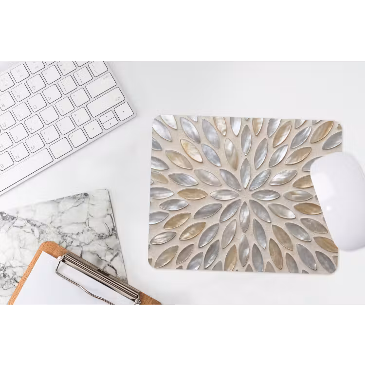 Patroon - Ovaal - Glanzend - Abstract - Beige muismat rubber klein -witbureau