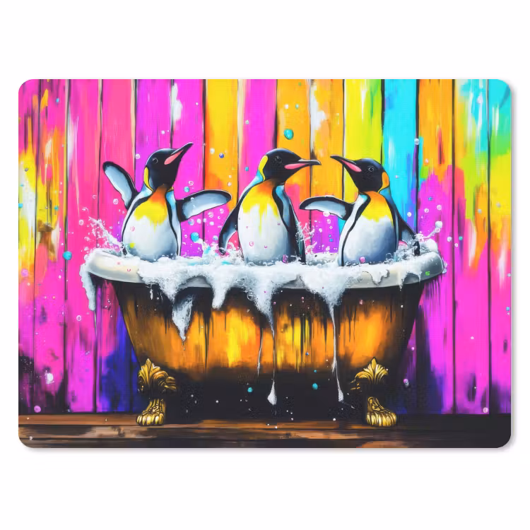 Pinguïns - Badkuip - Kleurrijk - Schuim muismat rubber klein -3d