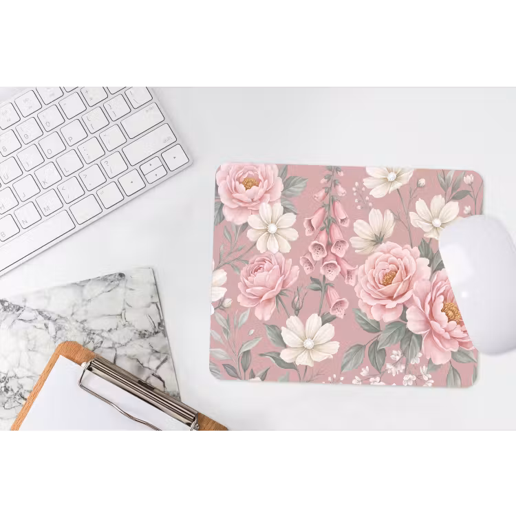 Pioenrozen - Vingerhoedskruid - Pink muismat rubber klein -witbureau