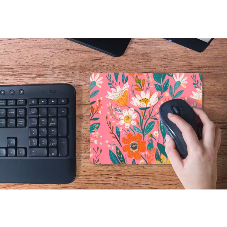 Roze - Bloemen - Wit - Oranje muismat rubber klein -toetsenbord