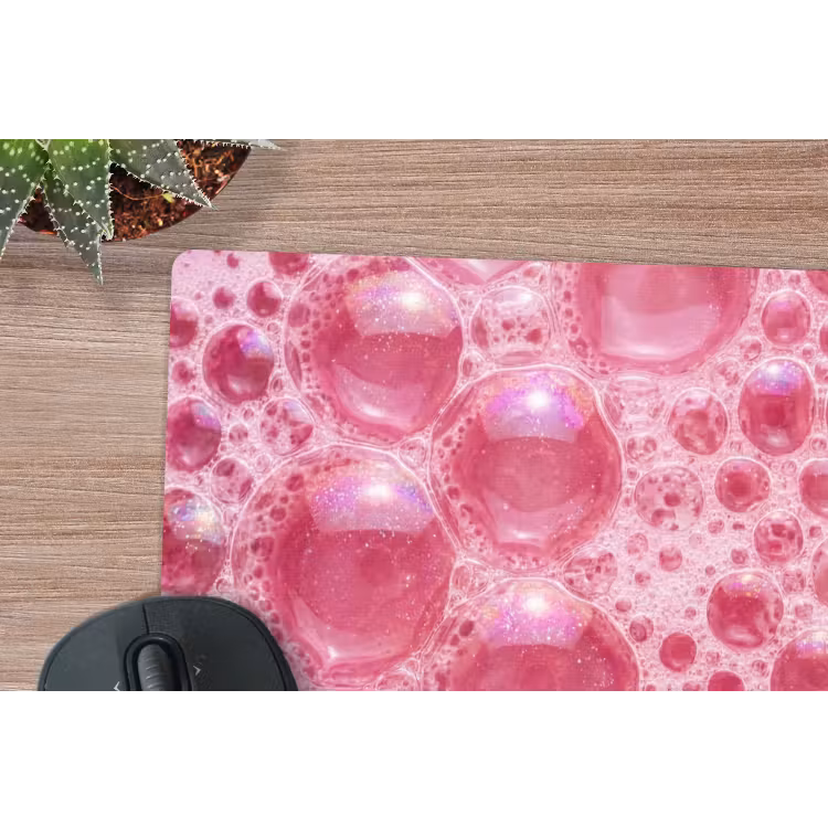 Roze - Schuim - Bubbels muismat rubber klein -closeup