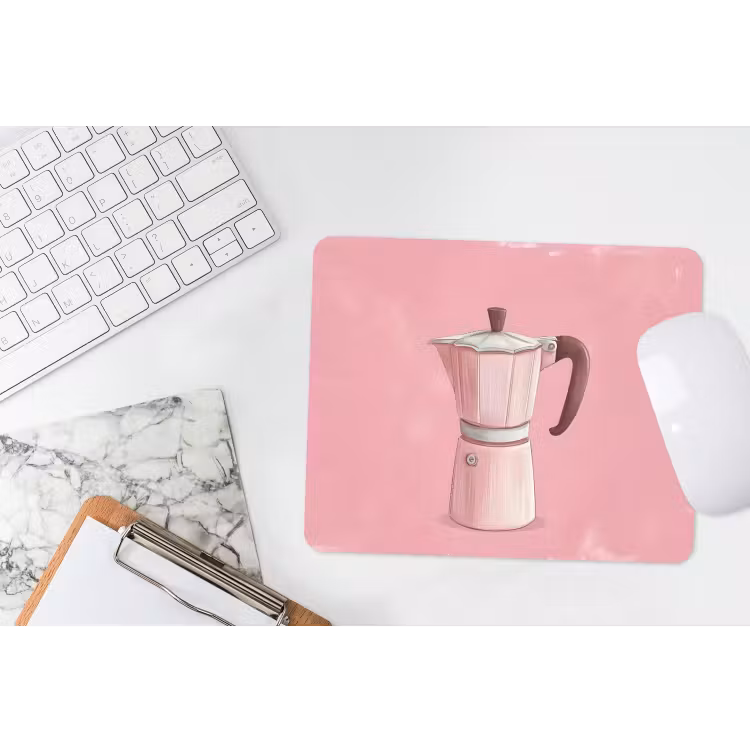 Roze - Mokkapot - Illustratie - Koffie muismat rubber klein -witbureau
