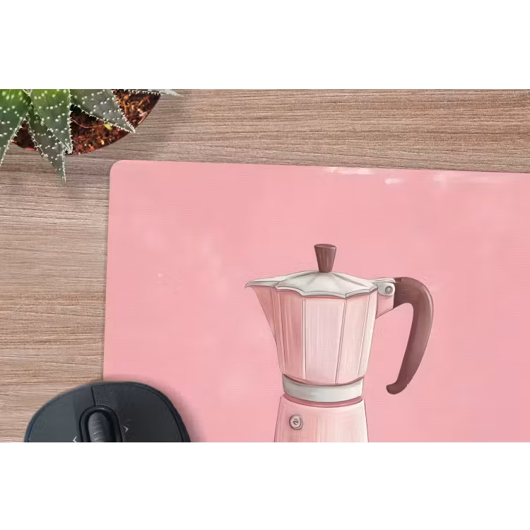 Roze - Mokkapot - Illustratie - Koffie muismat rubber klein -closeup