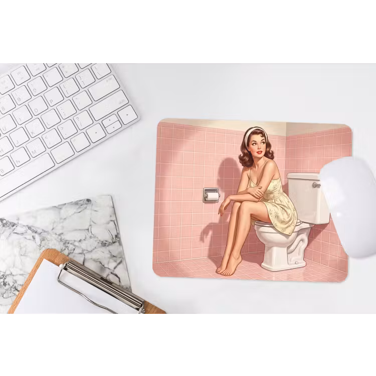 Roze - Retro - Vrouw muismat rubber klein -witbureau