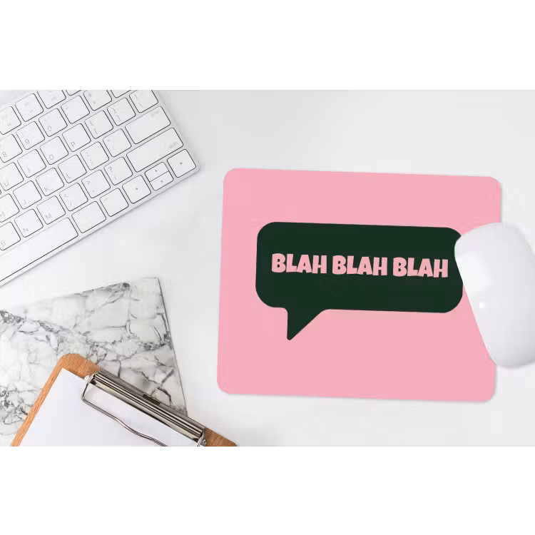 Roze - Tekstwolk - Groen - BLAH BLAH BLAH muismat rubber klein -witbureau