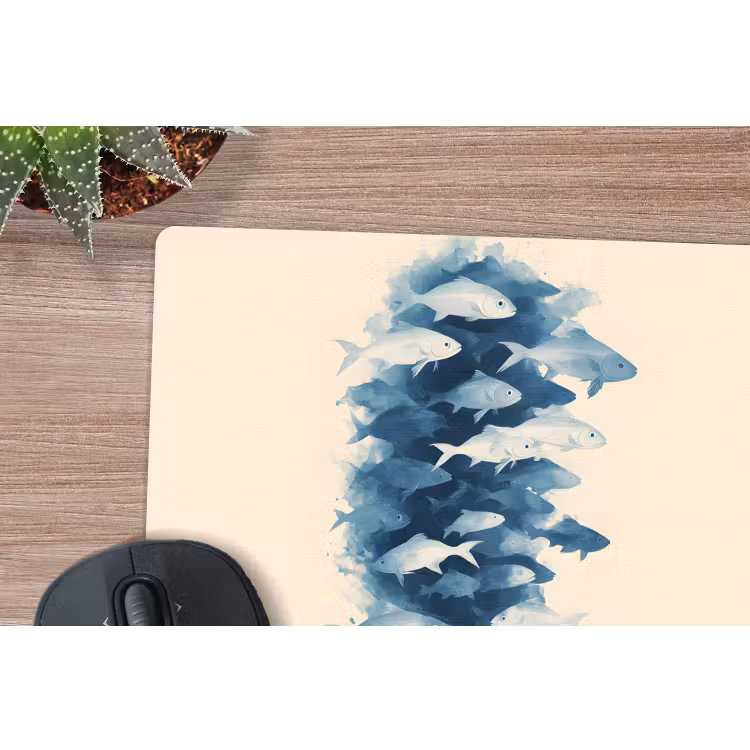 Vissen - Minimalistisch - Blauw muismat rubber klein -closeup