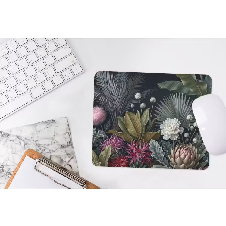 Planten - Tropisch - Botanisch - Donker - Groen muismat rubber klein -witbureau