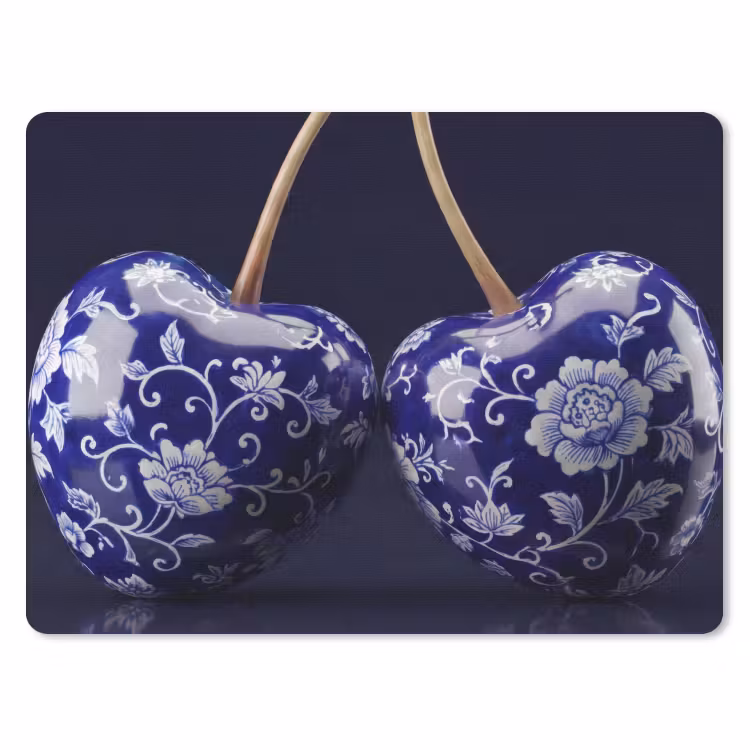 Porselein- Kersen - Delfts - Blauw muismat rubber klein -3d