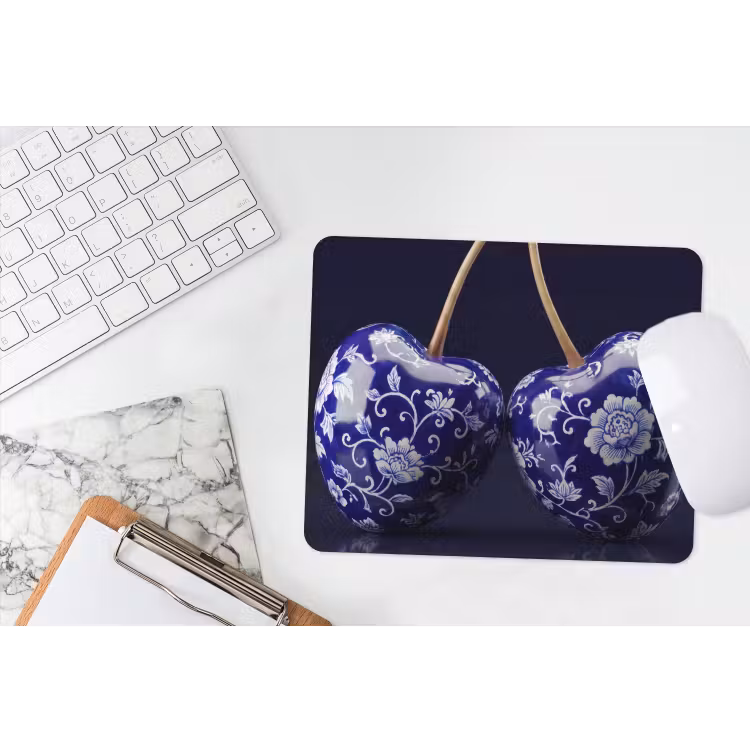 Porselein- Kersen - Delfts - Blauw muismat rubber klein -witbureau