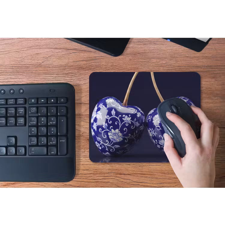 Porselein- Kersen - Delfts - Blauw muismat rubber klein -toetsenbord