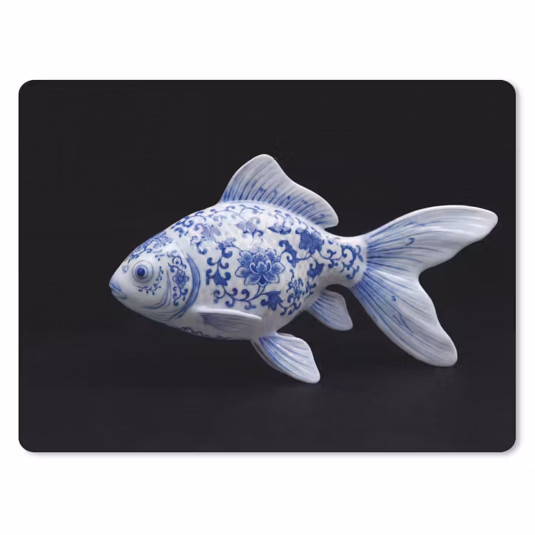 Porselein - Goudvis - Delfts - Blauw muismat rubber klein -3d