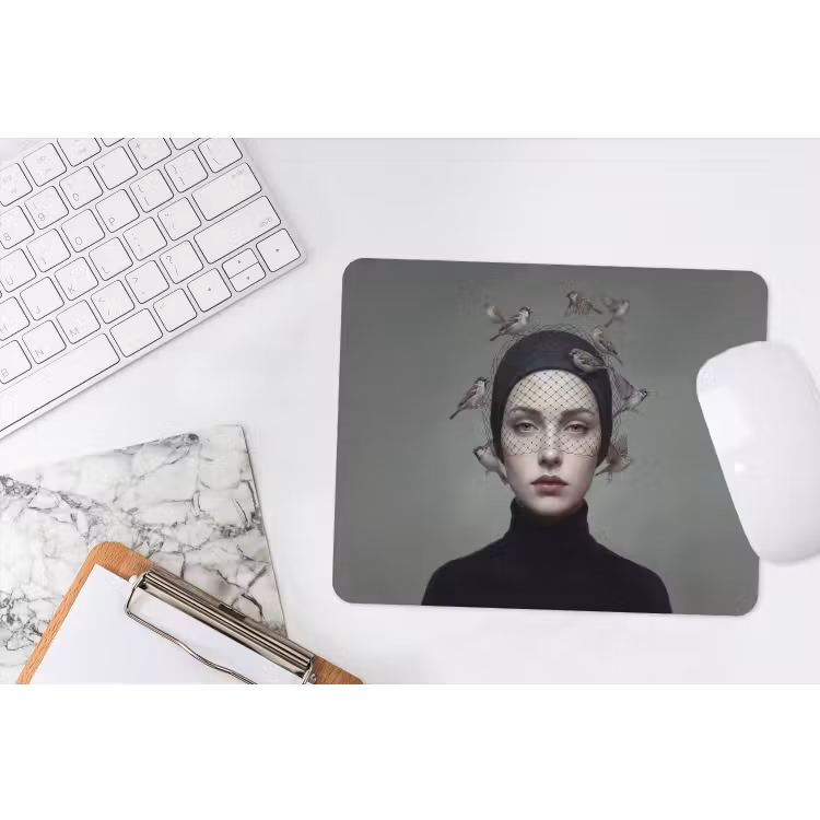 Portret - Vogels - Zwart muismat rubber klein -witbureau